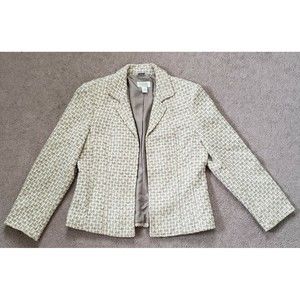 Talbots Classic Heavy Weave Tweed Open Front Blazer Tan Gold Women's Sz10